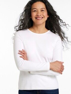LL Bean Womens Pima Cotton Tee Long Sleeve Crewneck Tshirt White Size Medium